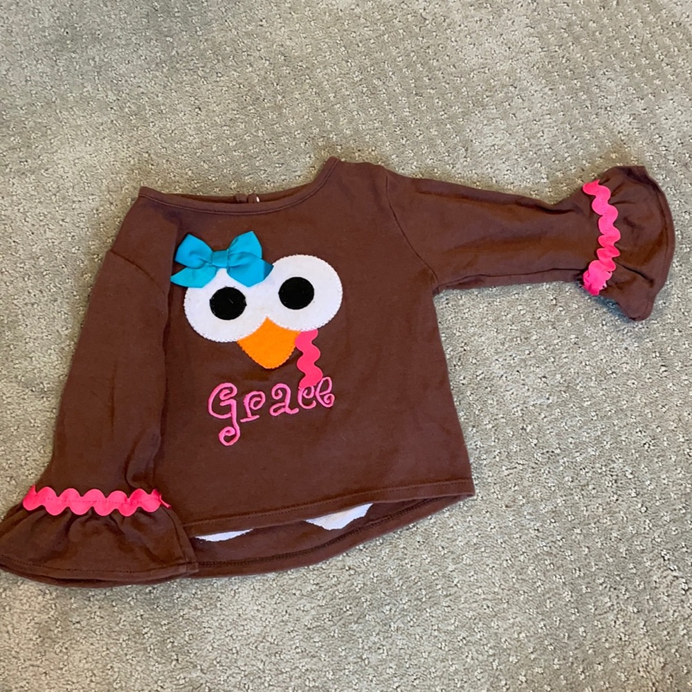 MudPie 12-18mo Turkey shirt w/ “Grace” monogram